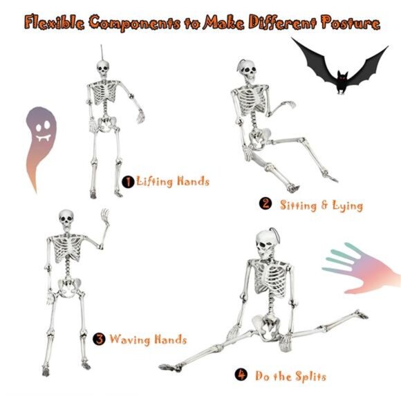 Costway 5.4ft Halloween Skeleton Life Size Realistic Full Body Hanging with - Picture 7 of 7